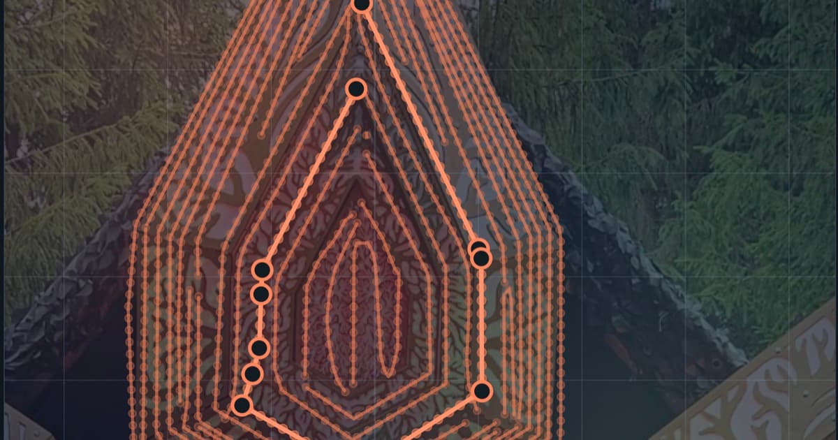 A Bezier curve being drawn across Filament's mapping canvas, anchor handles visible.
